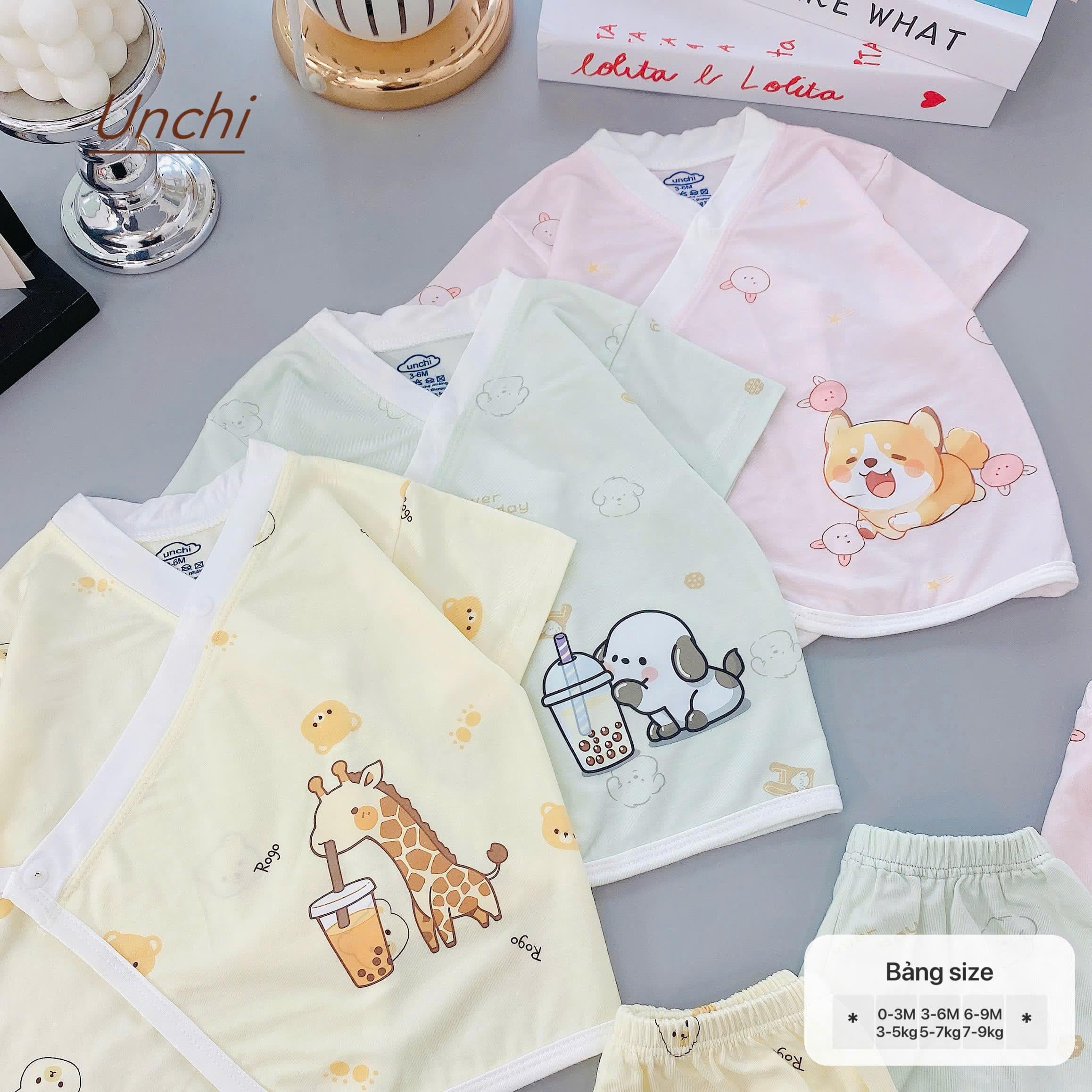 Bộ Cộc Tay Unchi chất liệu pettit phối màu họa tiết xinh - ảnh 2