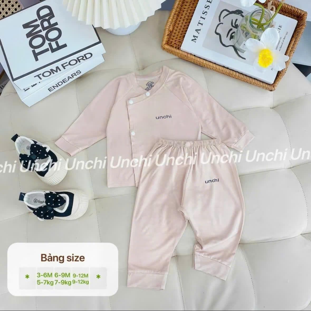 Bộ quần áo sơ sinh dài tay Unchi khuy bấm màu trơn chất liệu pettit mềm mịn mỏng mát cho bé sơ sinh - ảnh 6