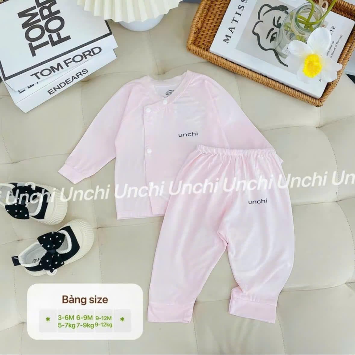 Bộ quần áo sơ sinh dài tay Unchi khuy bấm màu trơn chất liệu pettit mềm mịn mỏng mát cho bé sơ sinh - ảnh 8