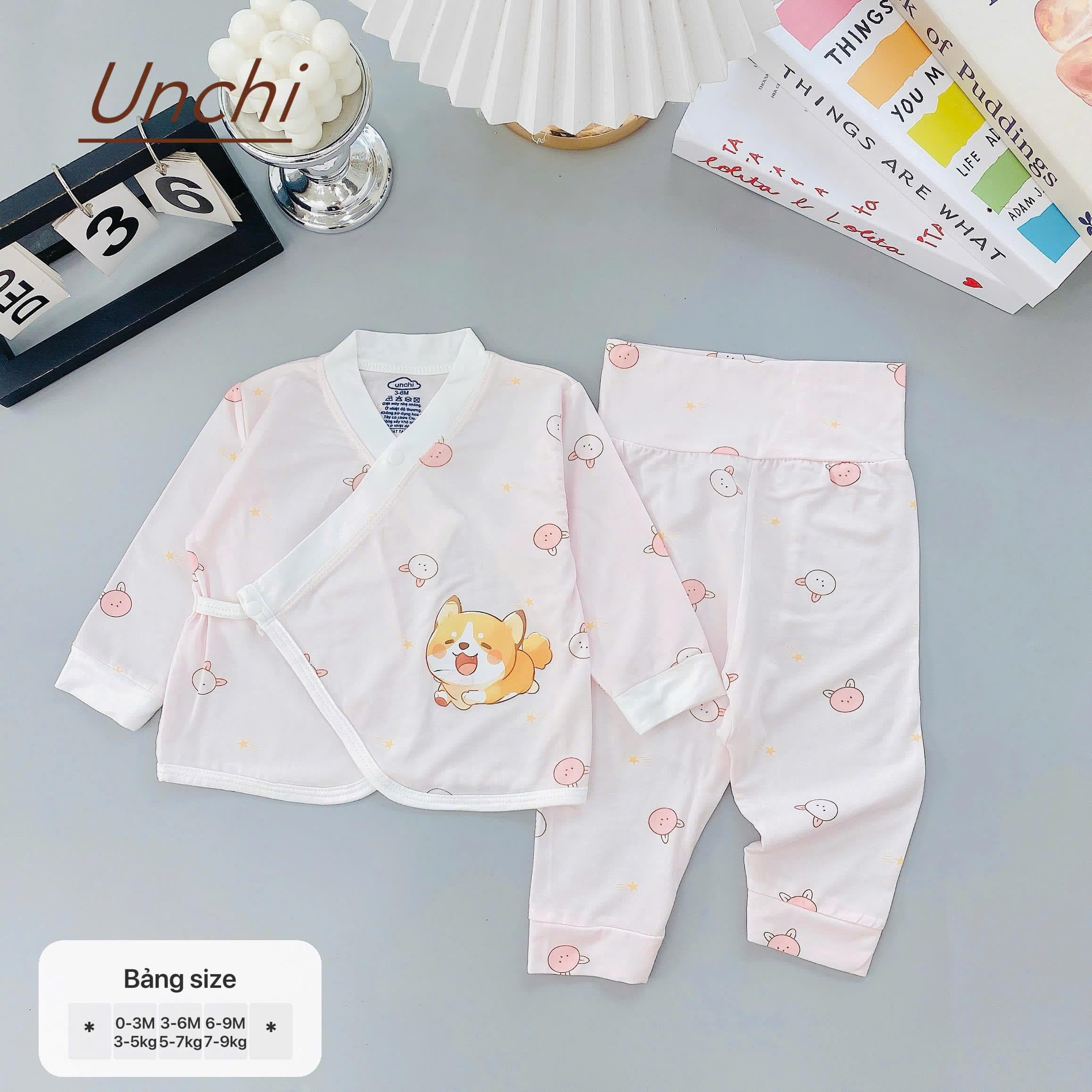 Bộ Dài Tay Unchi Cạp Cao Phối Màu Cho Bé 0-9 Tháng Tuổi - ảnh 4