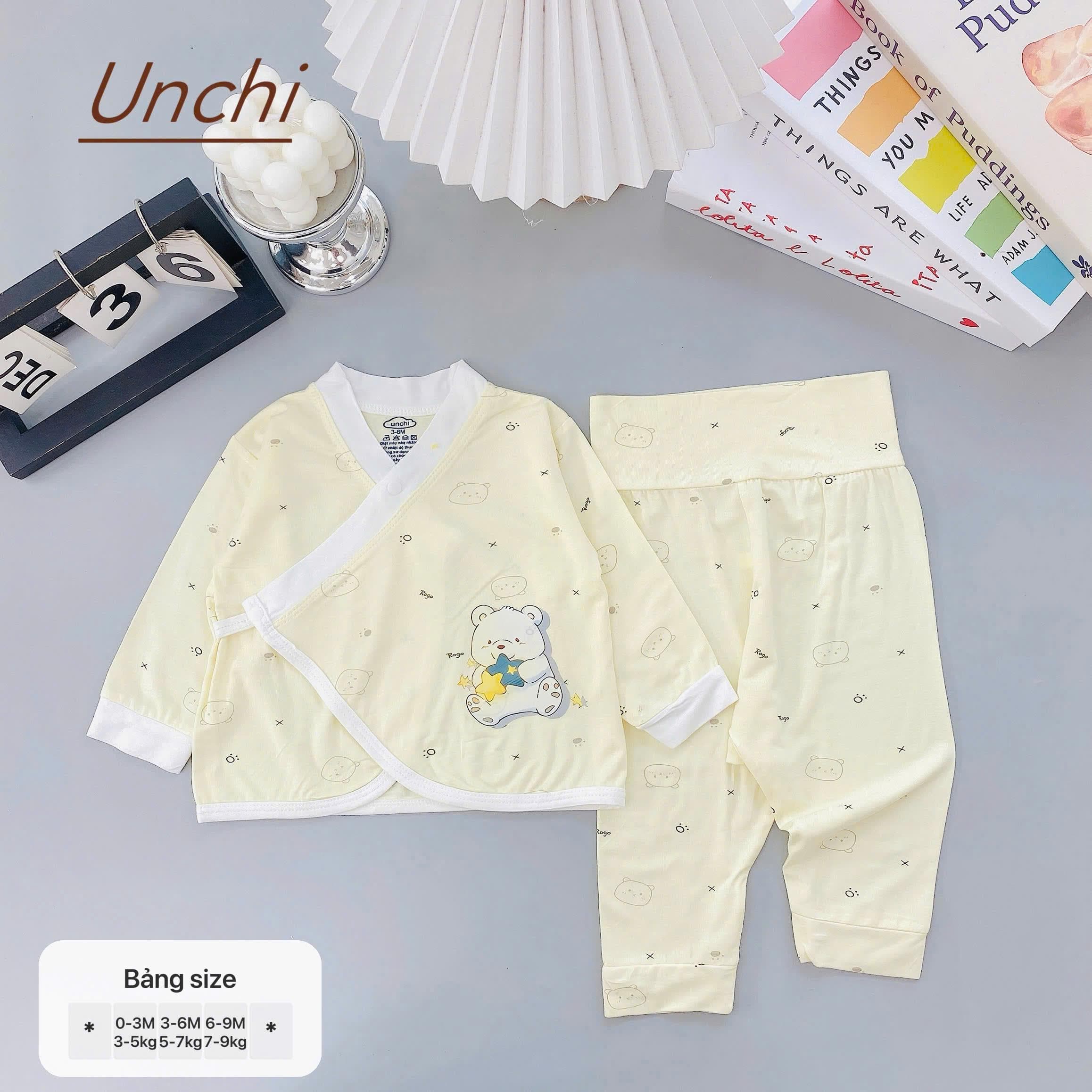 Bộ Dài Tay Unchi Cạp Cao Phối Màu Cho Bé 0-9 Tháng Tuổi - ảnh 6