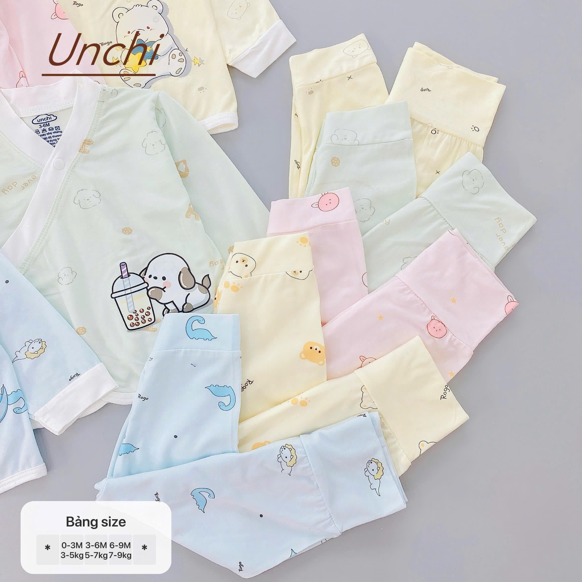 Bộ Dài Tay Unchi Cạp Cao Phối Màu Cho Bé 0-9 Tháng Tuổi - ảnh 8