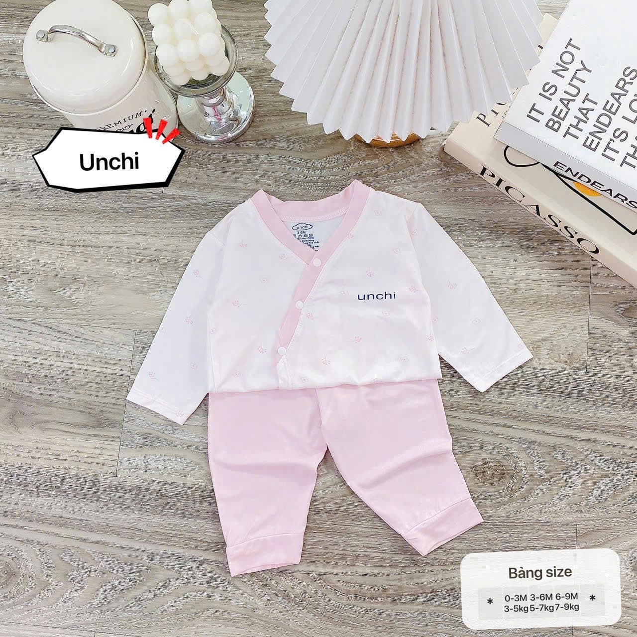 Bộ sơ sinh dài tay Unchi petit bamboo mềm mát trắng họa tiết cho bé sơ sinh - ảnh 4
