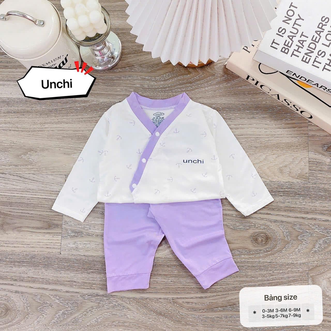 Bộ sơ sinh dài tay Unchi petit bamboo mềm mát trắng họa tiết cho bé sơ sinh - ảnh 6