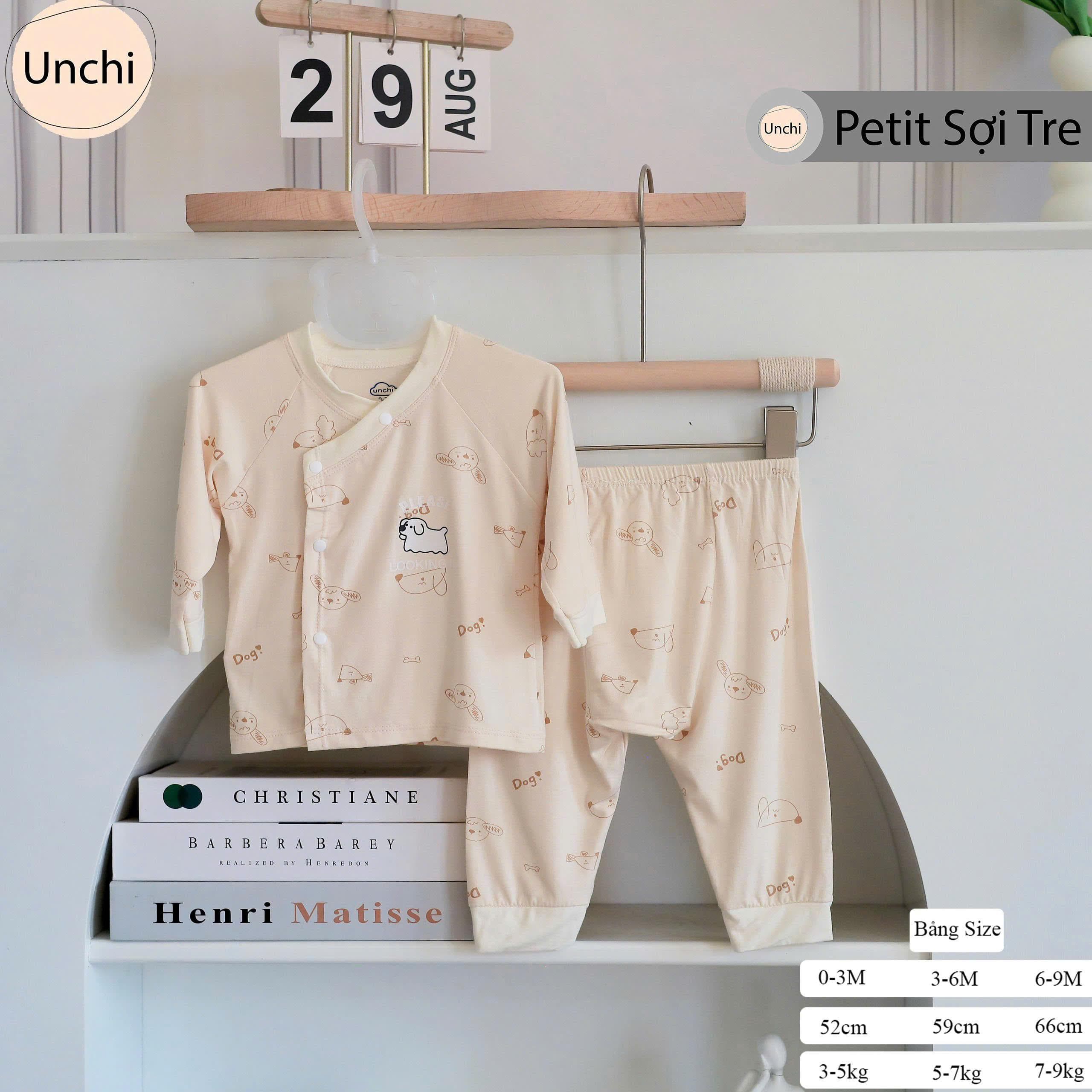 Bộ Dài Tay Nền Kem Chất Pettit Unchi Họa Tiết Xinh Mềm mại, siêu mát - ảnh 6