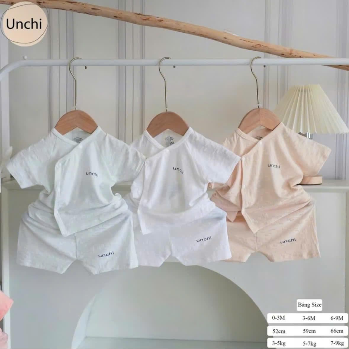 Bộ sơ sinh cộc tay Unchi vải petit bamboo vân nổi mềm mát cho bé sơ sinh - ảnh 3
