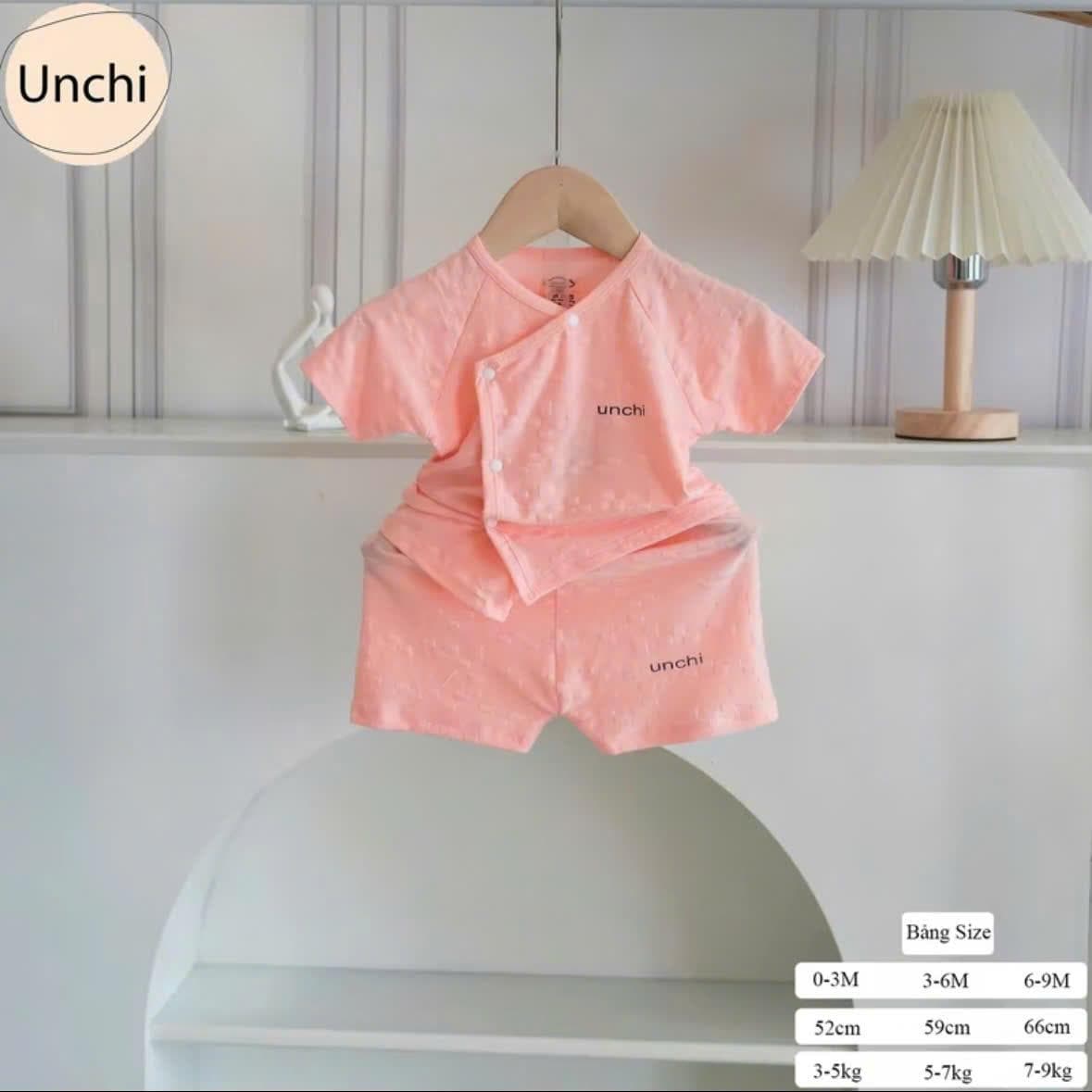 Bộ sơ sinh cộc tay Unchi vải petit bamboo vân nổi mềm mát cho bé sơ sinh - ảnh 8