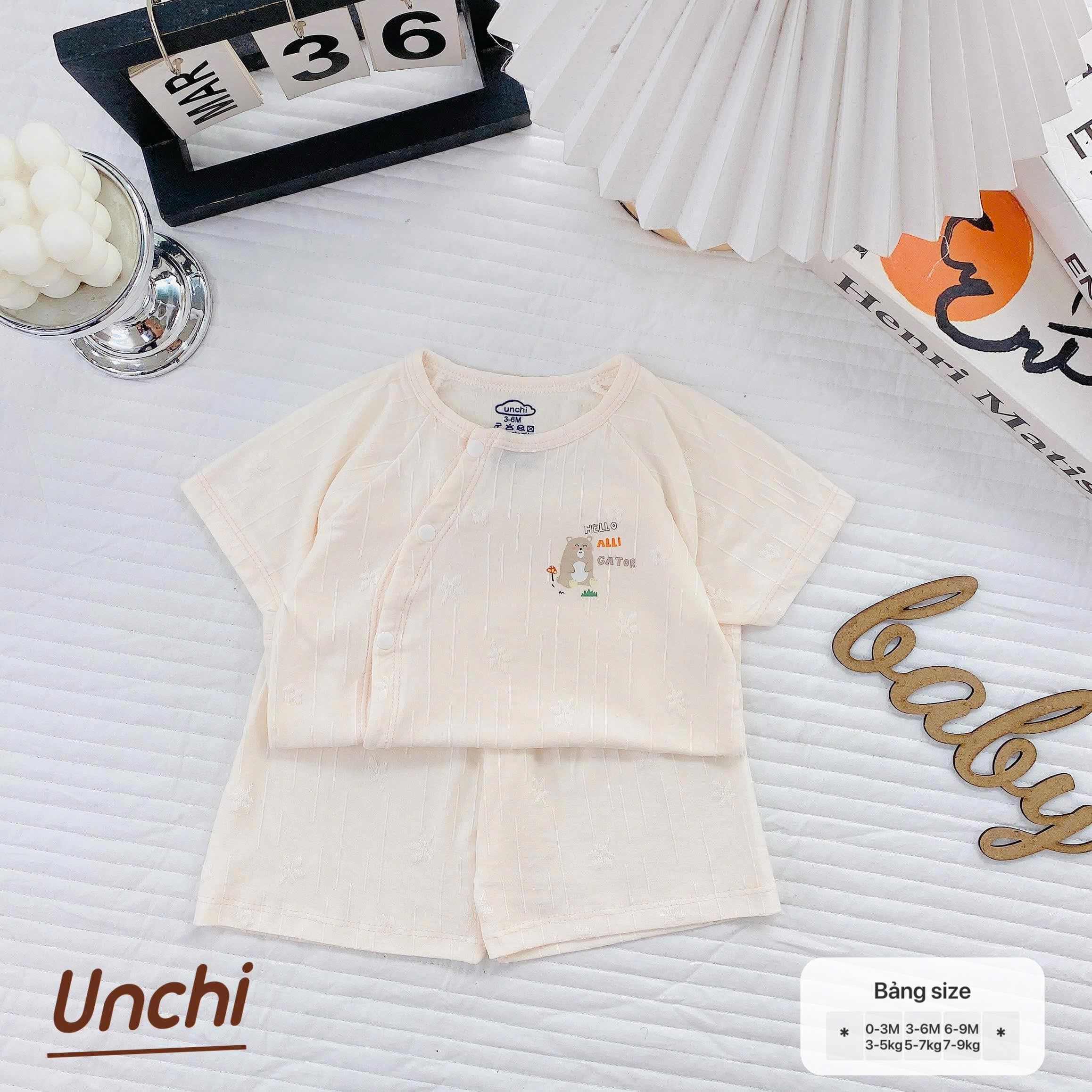 Bộ Cộc Tay Pettit Vân Nổi Thông Hơi Unchi mềm mại co giãn cho bé sơ sinh 0-9 tháng - ảnh 5