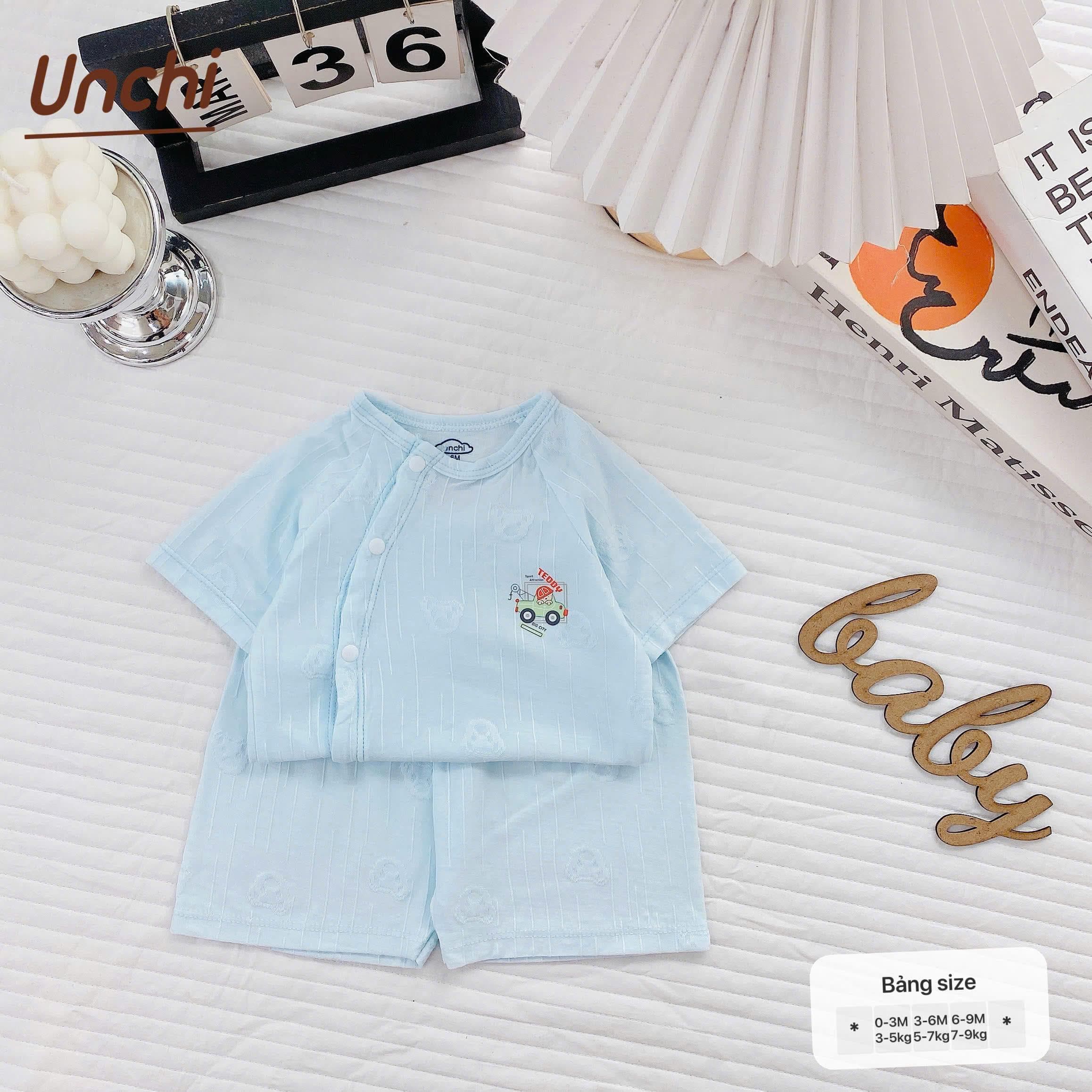 Bộ Cộc Tay Pettit Vân Nổi Thông Hơi Unchi mềm mại co giãn cho bé sơ sinh 0-9 tháng - ảnh 8