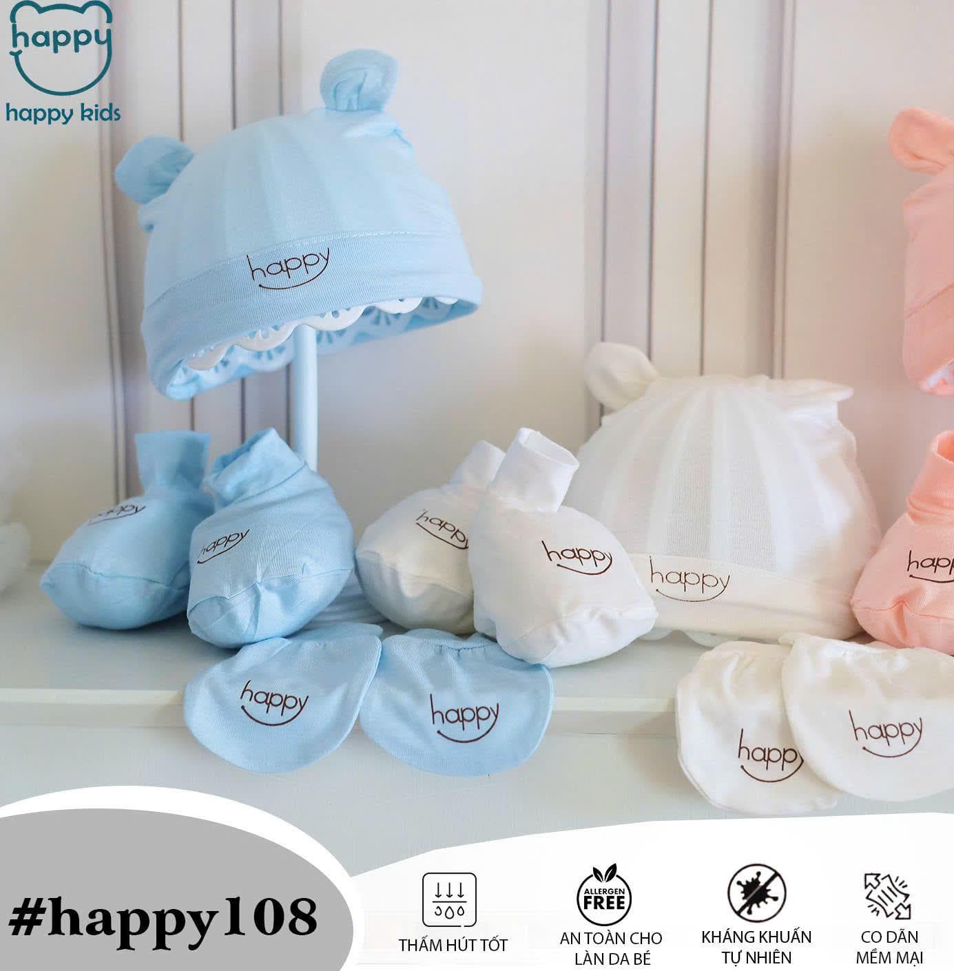Sét Mũ Bao Tay Bao Chân Happy Vải Thun Lạnh Mềm Mại Cho Bé - ảnh 4