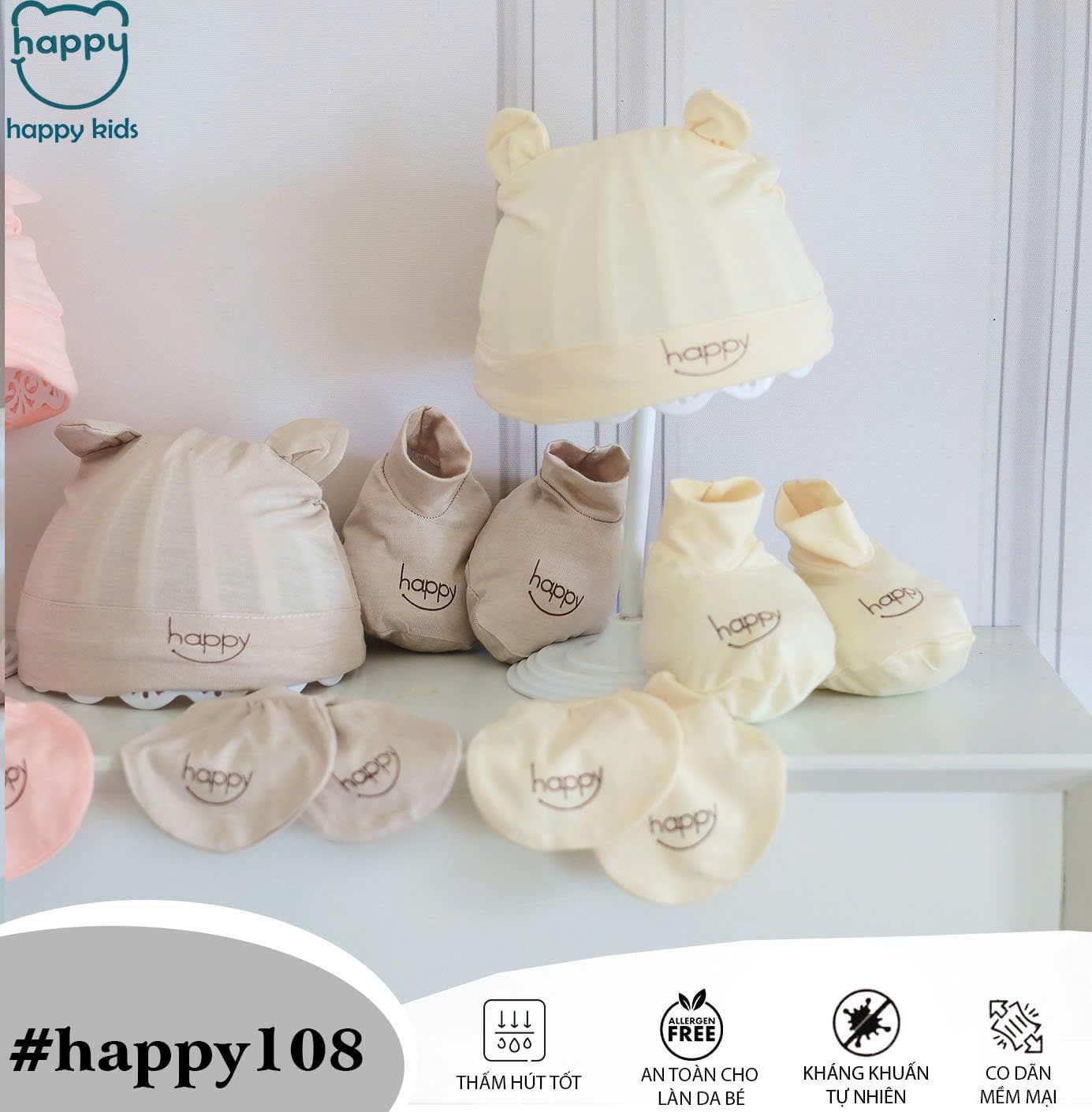 Sét Mũ Bao Tay Bao Chân Happy Vải Thun Lạnh Mềm Mại Cho Bé - ảnh 5