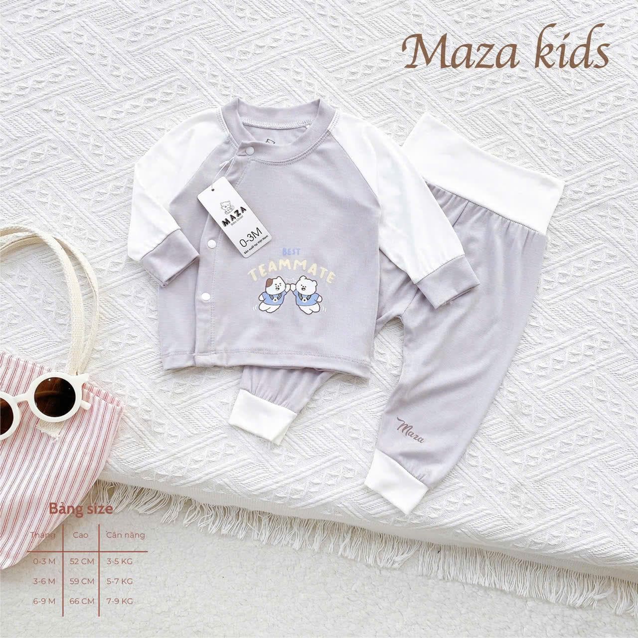 Bộ Quần Áo Dài Tay Cạp Cao MaZa Kids Mềm mại mịn nhẹ co giãn cho trẻ sơ sinh 0-9 tháng - ảnh 3