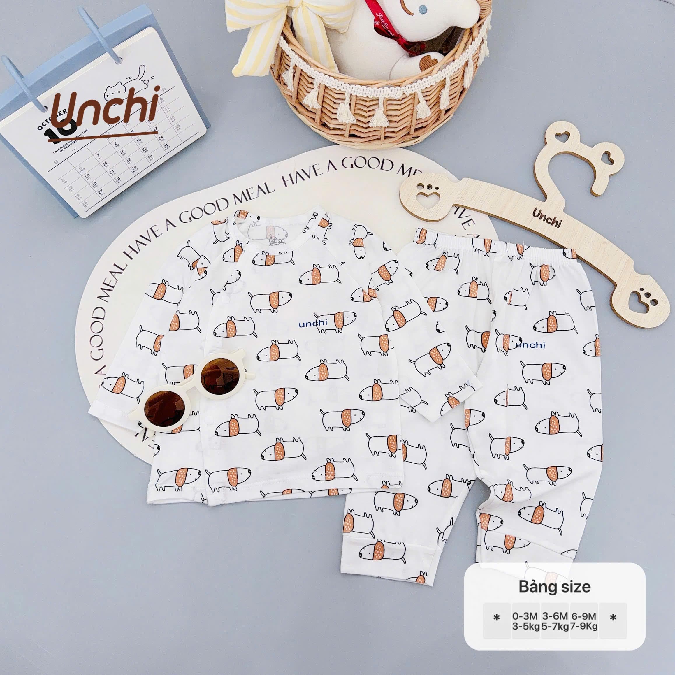 Bộ sơ sinh dài tay Unchi vạt 2 lớp họa tiết xinh vải petit mềm mát cho bé sơ sinh - ảnh 5
