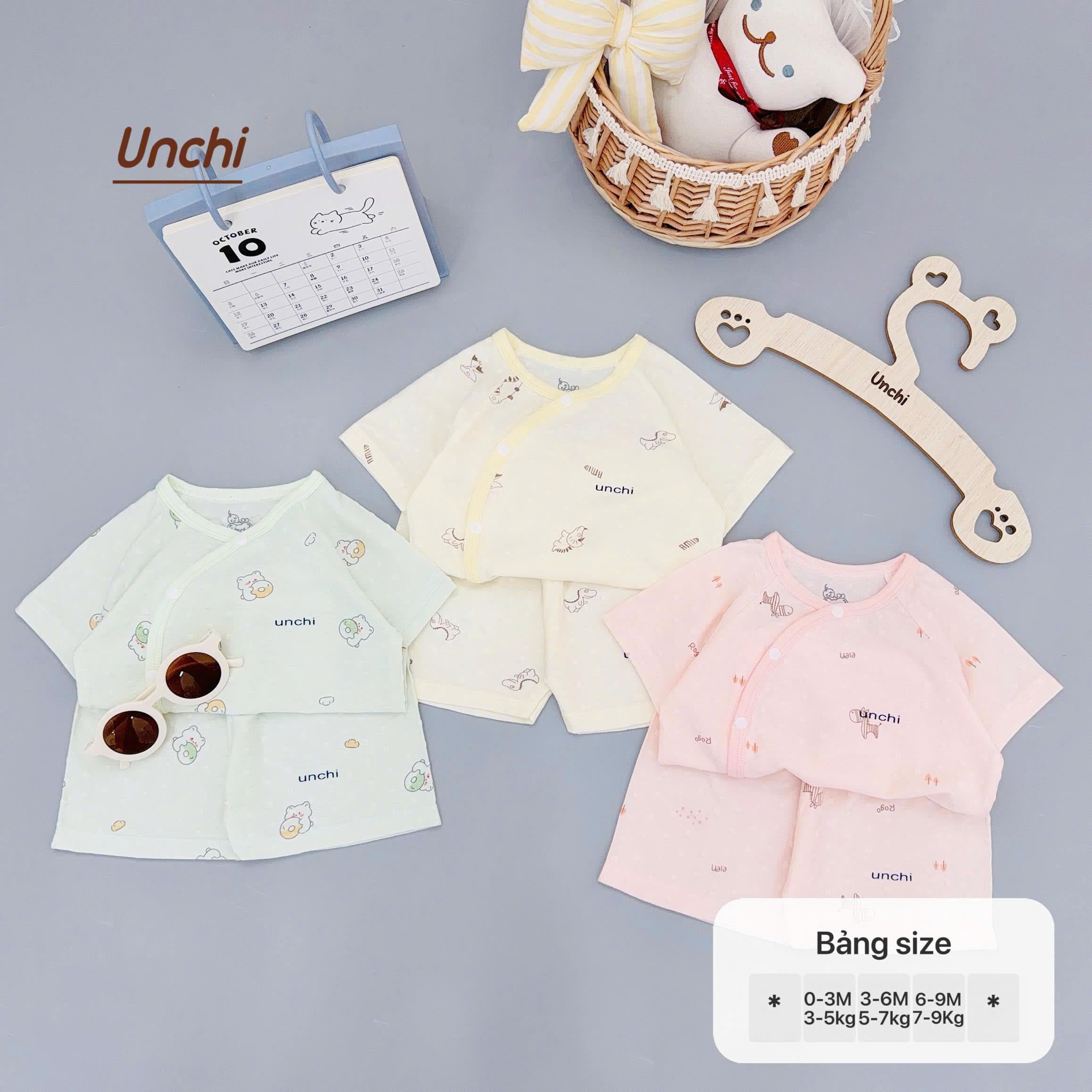 Bộ Cộc Tay Unchi Vân Nổi Hoạ Tiết Xinh, Mềm mỏng thoáng mát - ảnh 4